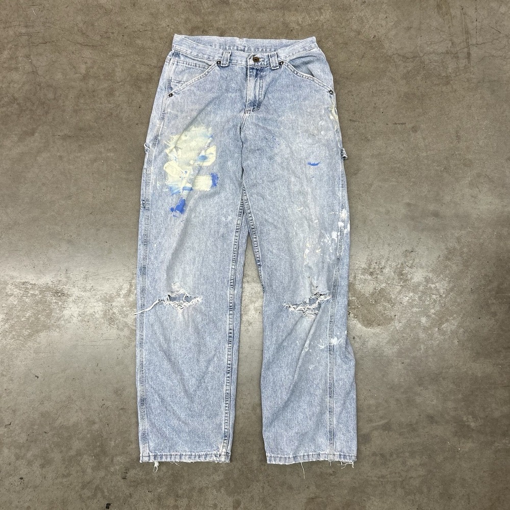 Lee Dungarees Distressed Paint Workwear‎ Jeans Light Wash Denim Men's 32x32
